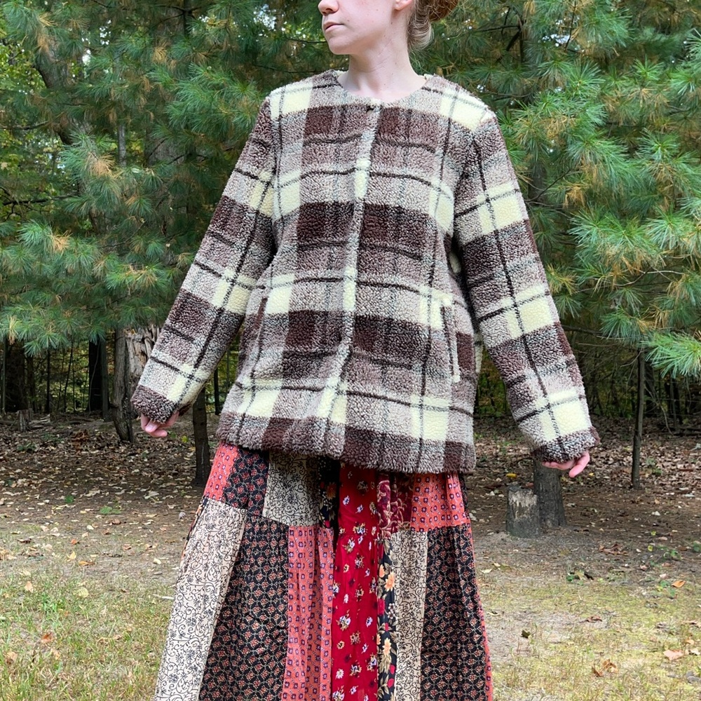 Sanctuary Plaid Teddy Jacket Women’s Size M Fall Neutral Minimal - Picture 7 of 14